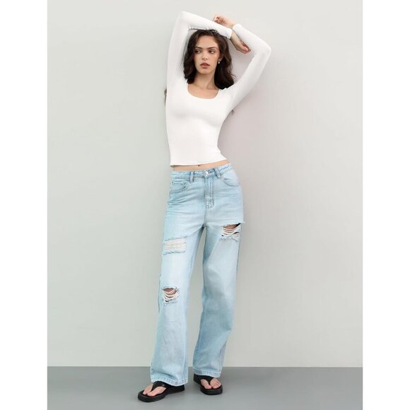 Women's Long Sleeve T Shirt Smoke Cloud Collection Slim Fit Basic Tee - Picture 5 of 5